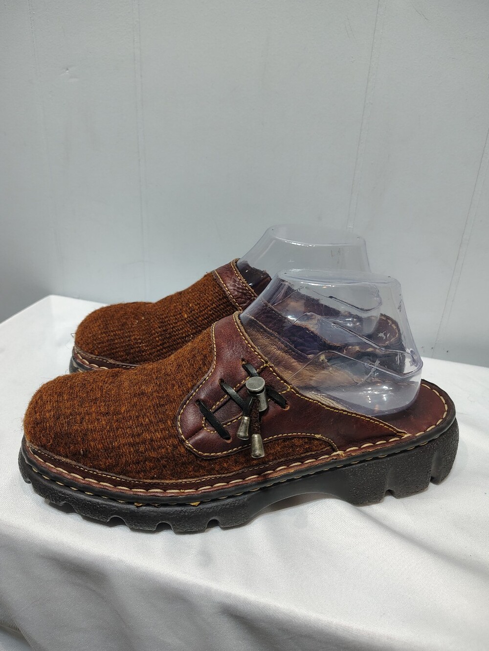 Vintage Double H Leather Wool Clogs Mules Boho Western Size 8.5 M W40